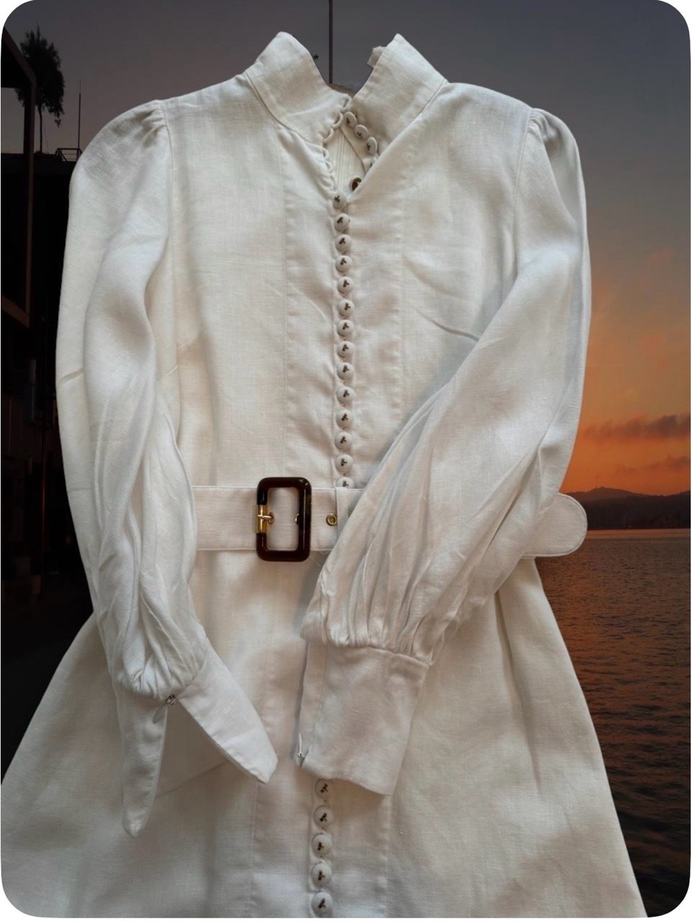 Zimmermann White Button-Front Belted Mini Dress Size 1 - Picture 8 of 13